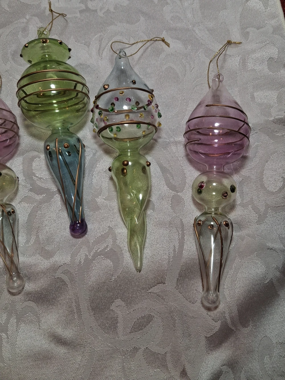 Handblown Pastel Glass Holiday Ornaments - Multicolor Set - Picture 4 of 5